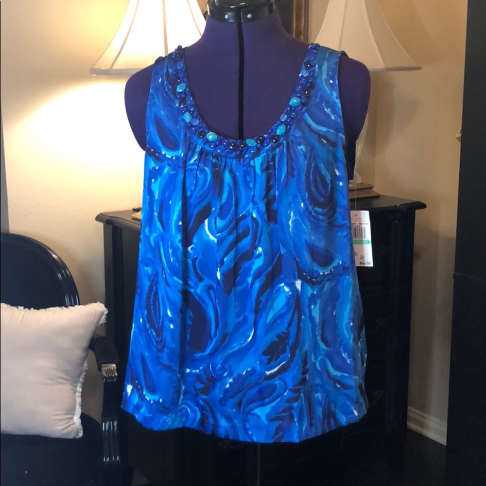 Michael Kors Blue Graphic Embellished Tank Top
